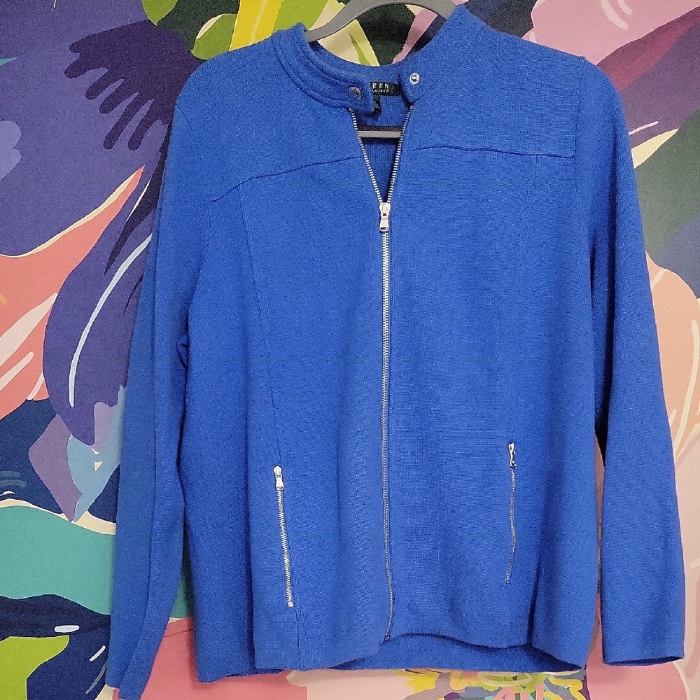 Lauren Ralph Lauren Vibrant Blue Sweater Bomber Jacket
